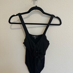 Lulu's Black Girls' Lace-Up One-Piece Bodysuit